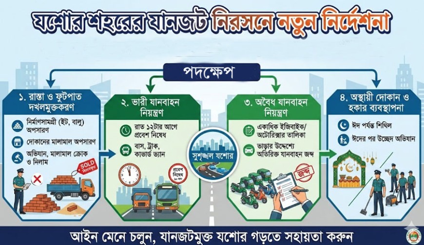 যশোর শহরের যানজট নিরসনে আসছে নতুন নির্দেশনা