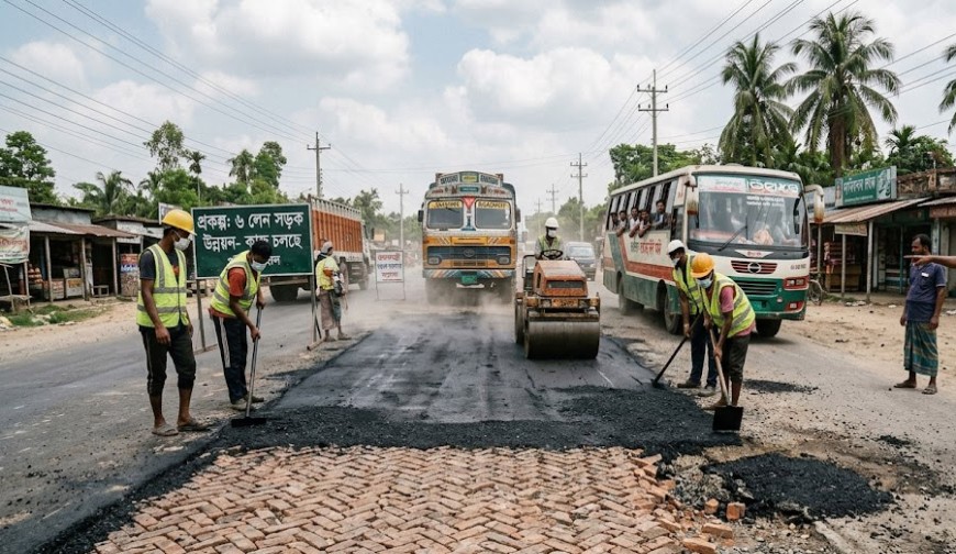 বিগত সরকারের ‘উন্নয়ন’ (!) চিত্র ঢাকতে সড়কে 'প্রসাধনী' প্রলেপ