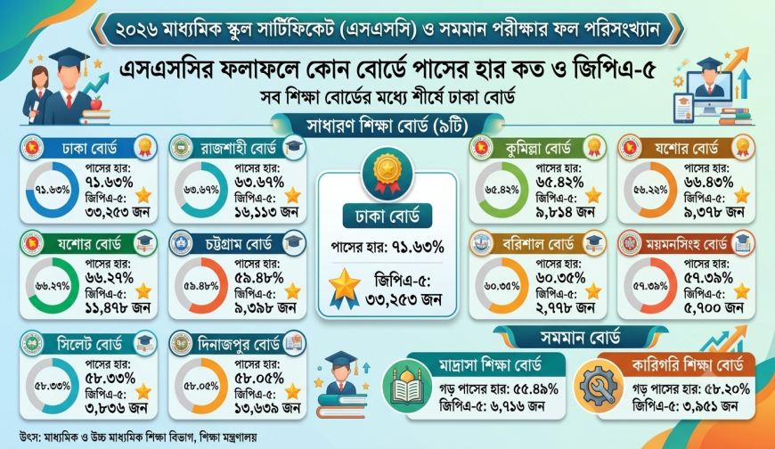 এসএসসি : কোন বোর্ডে পাসের হার কত
