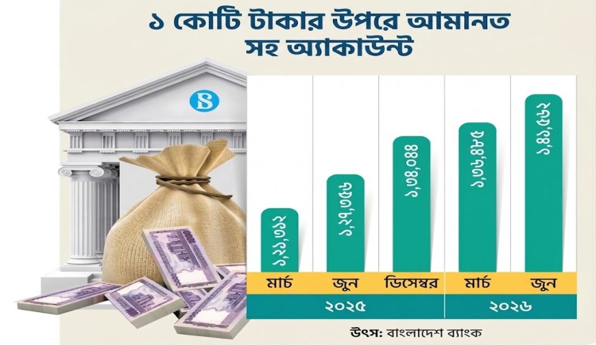 কোটি টাকার ব্যাংক অ্যাকাউন্ট বেড়েছে ৫ হাজার